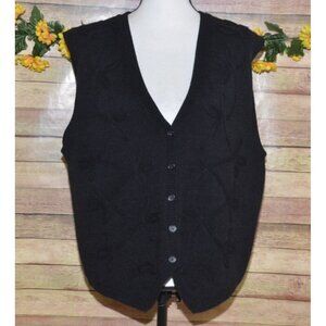 Vintage Karen Scott Ladies L Black Wool Blend Sleeveless Vest Cardigan Sweater